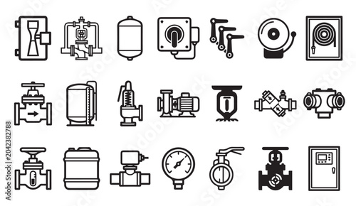 Konstfotografi Fire suppression systems and industrial piping plumbing icon collection