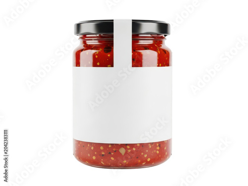 Set of two glass jars with metal lids filled with tomato sauce