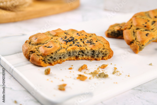 Homemade Sesame Seed Cookies with Poppy Seeds on Marble