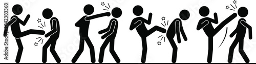 Obraz na plátně Stick figure martial arts and fighting action sequence showing kicks and punches