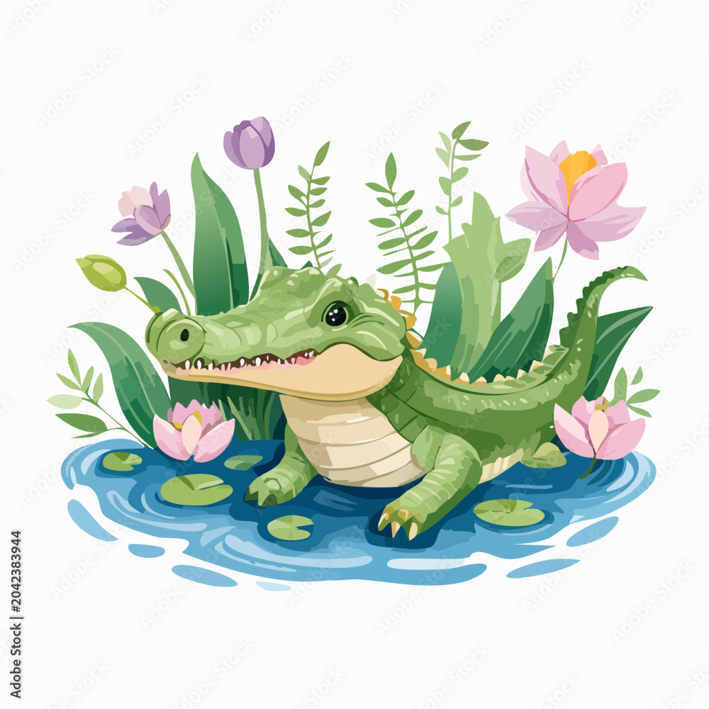 Obraz premium Krokodilbaby im Blumenfluss
