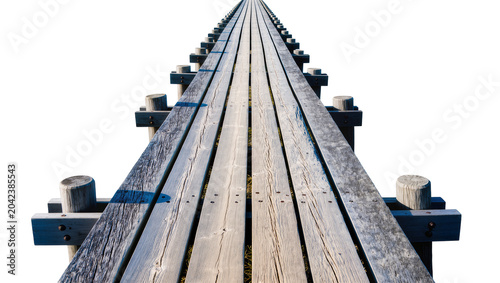 Canvas Print Weathered wooden pier planks with visible grain and texture, isolated on transpa