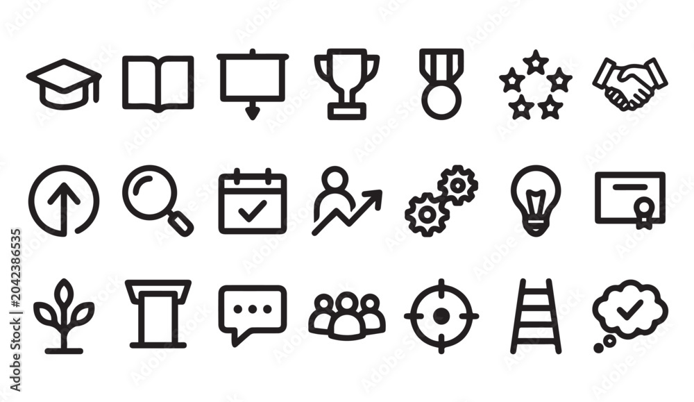 Fototapeta premium Education and achievement success icon set with education achievement teamwork