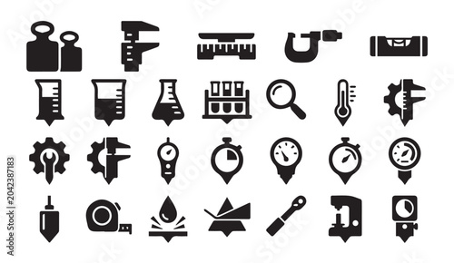 Photos Set of precision measurement and scientific laboratory research icons