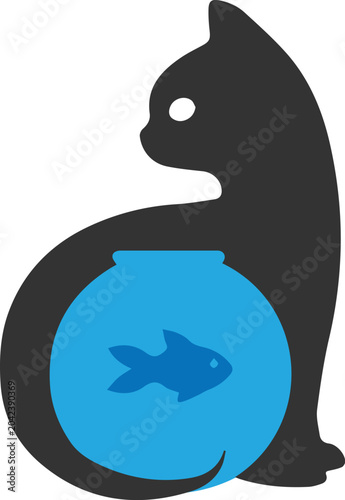 Tableau sur toile Black cat with blue fishbowl inside.