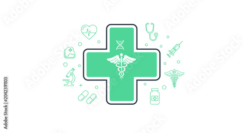 Medical Cross Symbol With Healthcare Elements Representing Wellness and Treatment Solutions