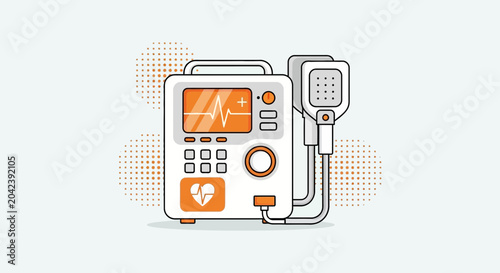 Medical Defibrillator Depicted in Vector Style with Orange Accents for Healthcare Illustrations