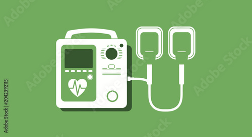 Medical Defibrillator Depicted On Green Backdrop Illustrating Cardiac Emergency Treatment