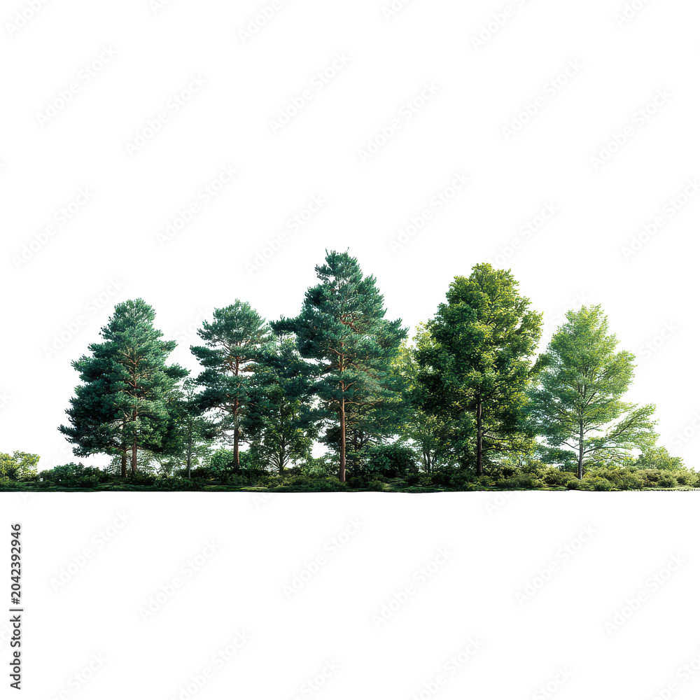 Fototapeta premium Mixed trees forest edge isolated with copy space