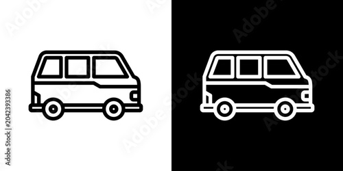 Camper Van Icon Set Vector Collection Isolated In Black And White