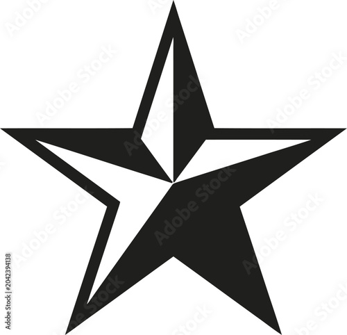 Five pointed nautical star icon with black and white decorative faceted geometric detailing.