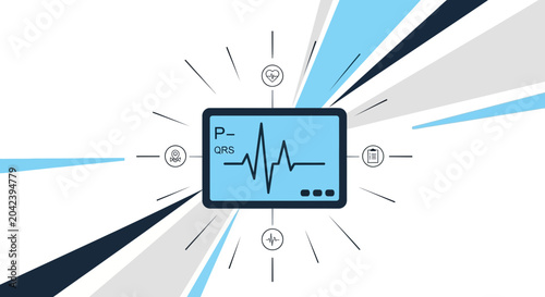 Medical Diagnostic Concept Depicting Heart Activity and Vital Monitoring Data Display