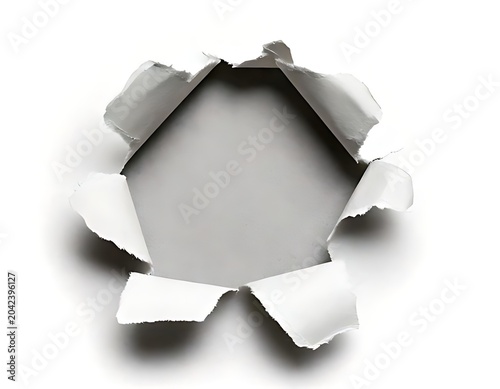 Isolated hole in paper against a white background