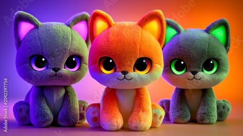 Tree stuffed toy animals smiling.
