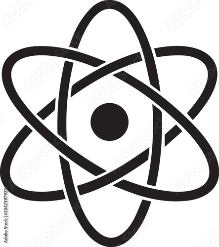 Science atom icon silhouette isolated on transparent background for research and education concept.