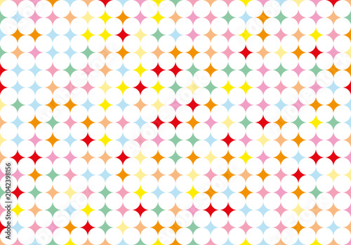 White background of colorful circles and stars