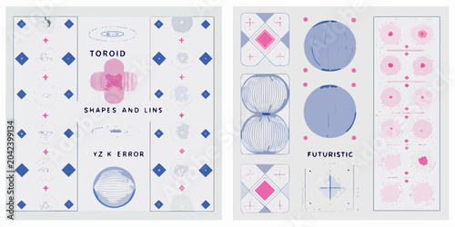 Photos four vertical posters with geometric shapes toroid