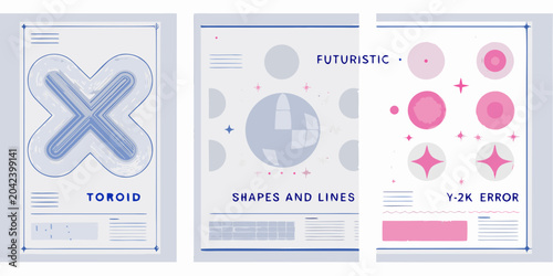 Billede på lærred three vertical posters with geometric designs toroid
