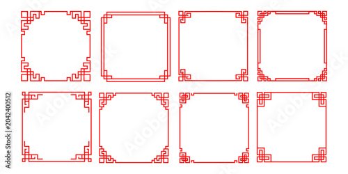 Set of Red Chinese Decorative Borders and Frames for Lunar New Year