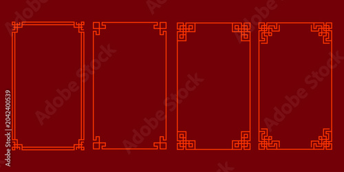 Set of traditional Chinese red decorative frames with corner meander patterns for Lunar New Year invitations