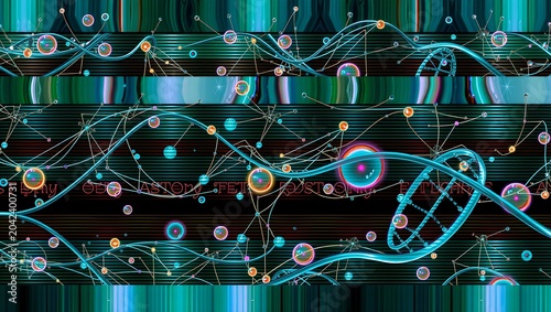 Neon Cosmic Network Digital Art Background with Glowing Orbs