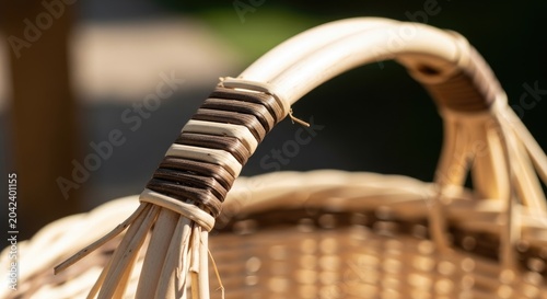 Close-up View of a Woven Basket Handle with Natural Texture.