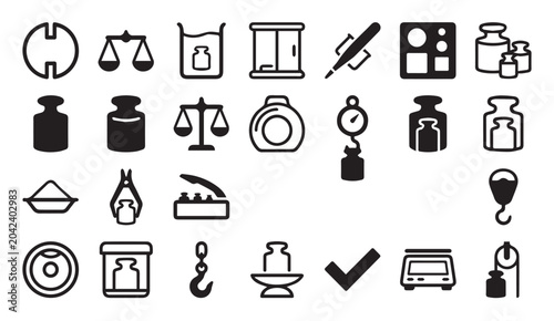 Φωτογραφία Set of weight and measurement scale line icons with measurement, weighing
