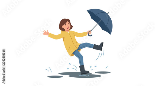 Photos Woman slipping in puddle with umbrella