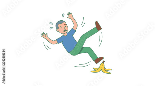 Canvastavla Man slips on banana peel, cartoon illustration