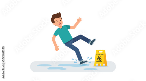 Man slipping on wet floor