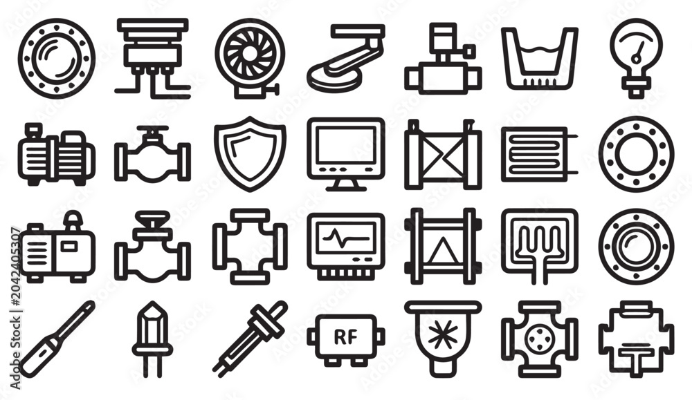 Fototapeta premium Technical engineering and industrial process control icons with engineering
