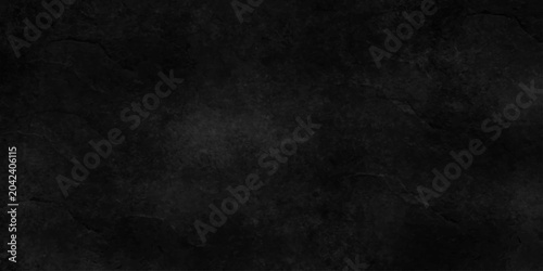 Fotografija Abstract granular black wall texture with scratch, panorama dark grunge texture
