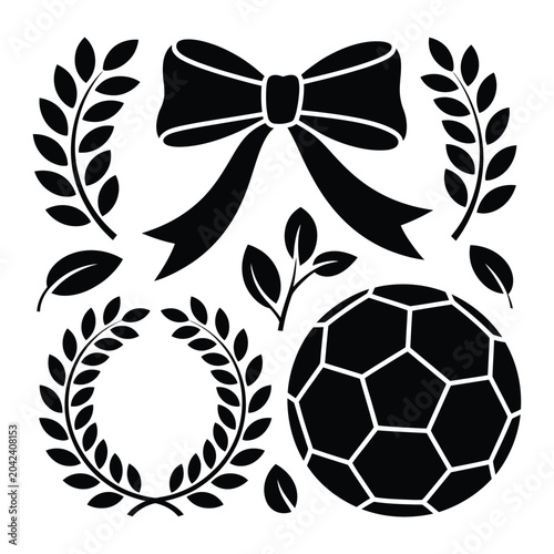 Photos Laurel Wreath Ribbon Bow Soccer Ball Vector Set Sports Award Silhouette Icons