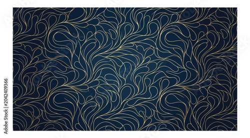 Canvastavla Seamless pattern with elegant golden paisley swirls on a dark blue background