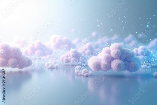 Dreamy Pastel Fuzzy Clouds with Sparkling Light Particles