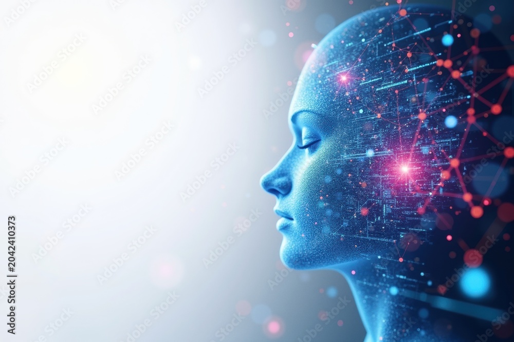Fototapeta premium Artificial Intelligence Mind with Digital Network Connections and Data Processing