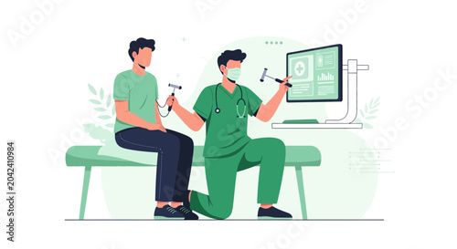 Medical Examination Illustration Featuring Doctor and Patient During Neurological Reflex Tests