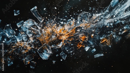 Abstract explosion of colorful particles and light trails against a dark background, dynamic motion