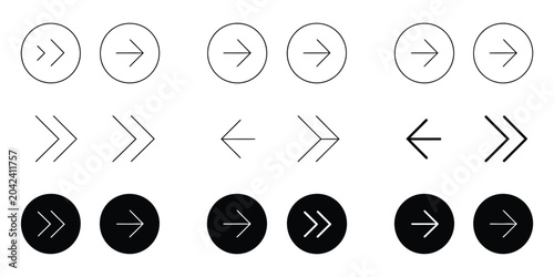 Cuadro en lienzo Arrow buttons icon set with website slider navigation symbols and rounded next p