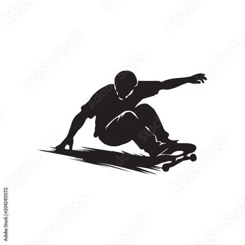 Obraz na plátně Black and White Skateboarder Ollie Silhouette on Ramp Design