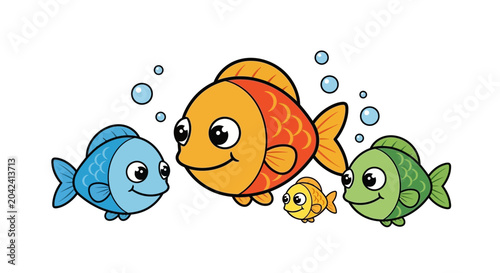 Photography colorful cartoon fish swimming together underwater