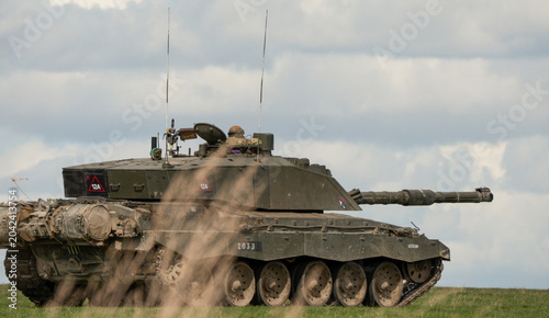 British army CR2 FV4034 Challenger 2 II main battle tank in action on a military exercise