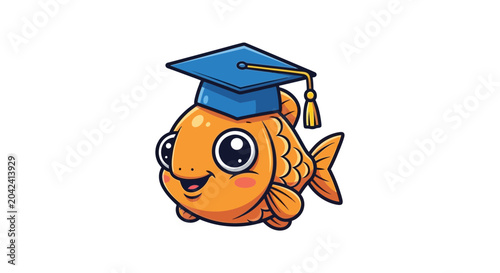 Cute Cartoon Goldfish Wearing Graduation Cap