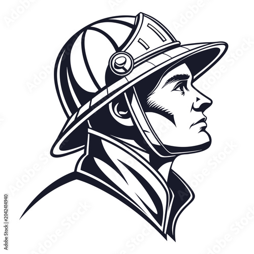 Firefighter in profile wearing a helmet and protective gear with firefighter