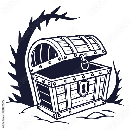Illustration of an open treasure chest with a keyhole treasure hunt treasure
