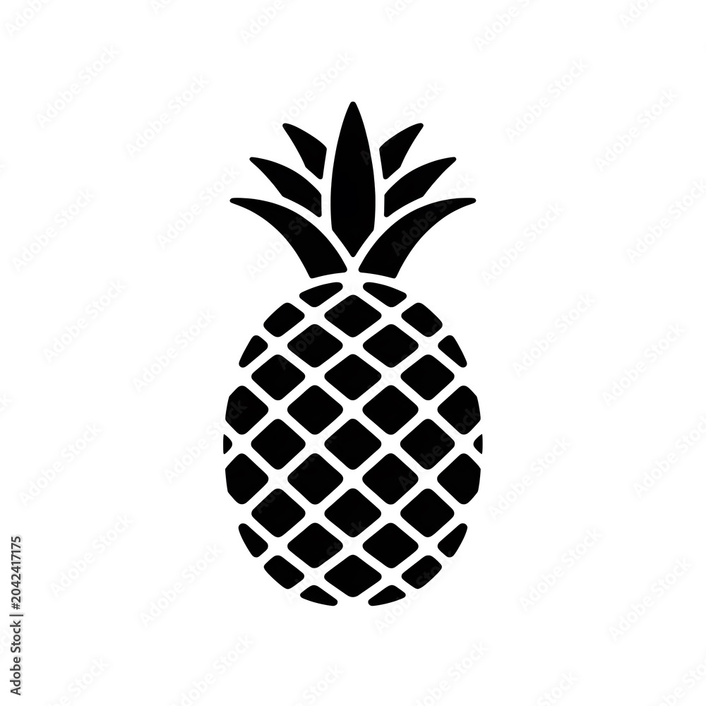 Obraz premium Black and white pineapple icon with textured pattern and leafy top