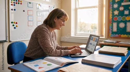 Teacher Preparing Lessons Using Digital Resources In Modern Workspace