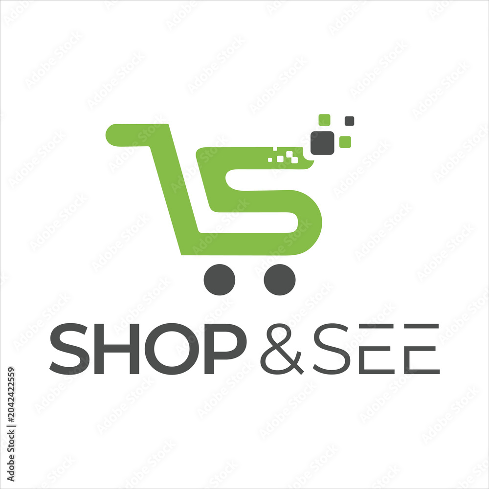 Fototapeta premium Green shopping cart logo design for online store