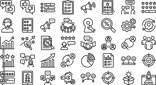 Foto Business icon set vector graphics for marketing analytics communication and cust