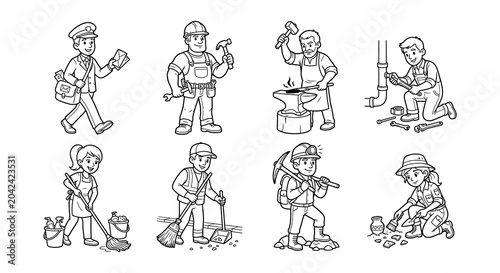 Konstfotografi Occupational characters flat vector professions jobs mailman